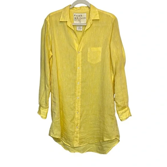 Frank & Eileen Linen Mary Shirt dress Bright Yellow Size Small Casual Resortwear - Picture 5 of 11